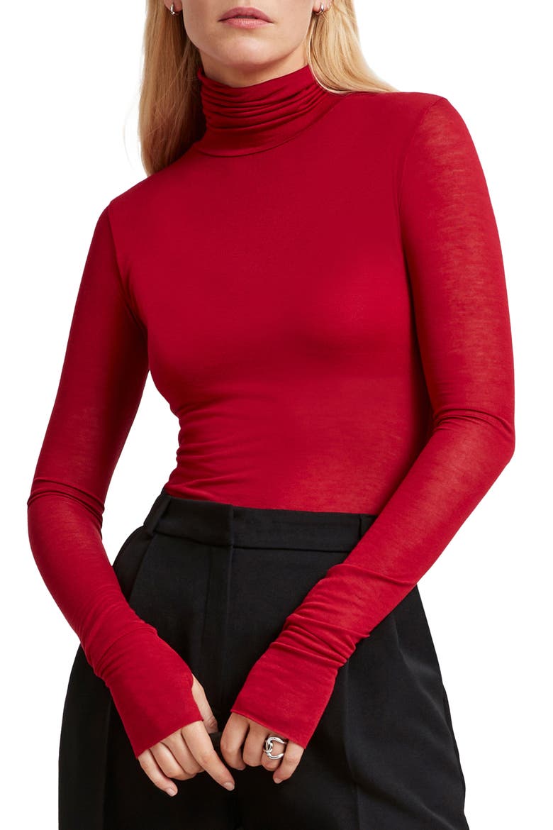 Eloise Turtleneck Semisheer Jersey Top, Main, color, RED