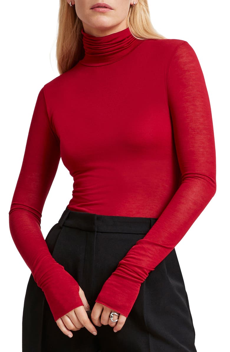 Marcella Eloise Turtleneck Semisheer Jersey Top, Main, color, Red
