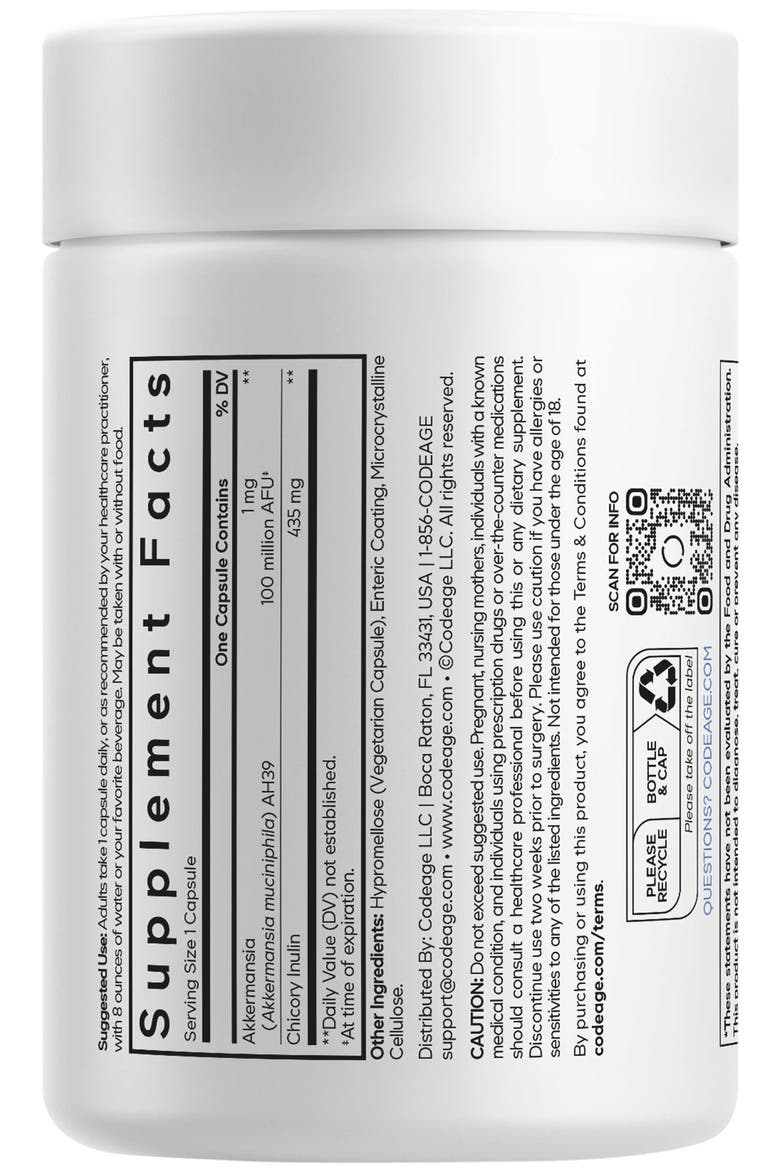 Akkermansia, 100 Million AFU Synbiotic Supplement, Probiotic & Chicory Root Prebiotic, Alternate, color, White