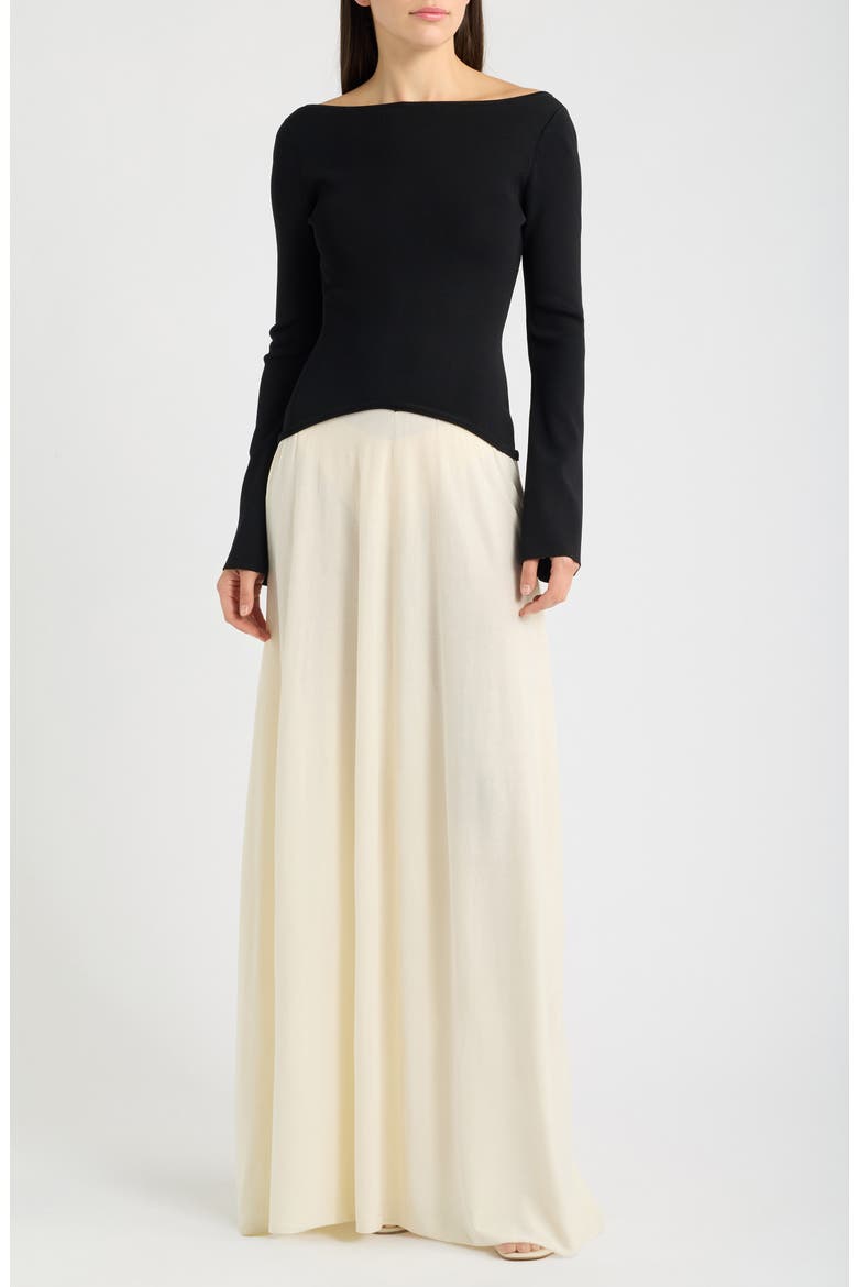 The Ambrio Bateau Neck Long Sleeve Maxi Dress, Main, color, NOIR / BRULE