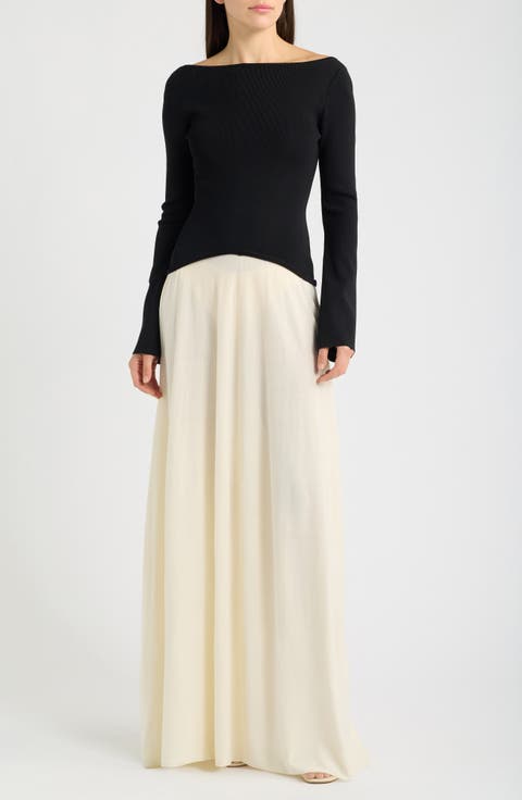 The Ambrio Bateau Neck Long Sleeve Maxi Dress