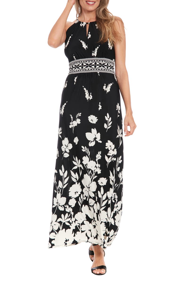 London Times Morris Floral Maxi Sundress, Main, color, Black/ Ivory
