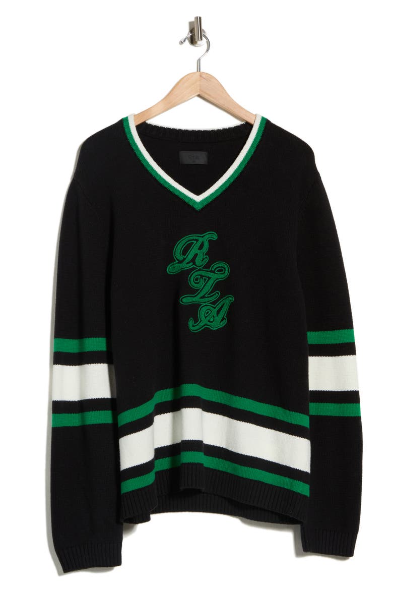 Joshua V-Neck Cotton Blend Sweater, Alternate, color, BLACK GREEN LOGO