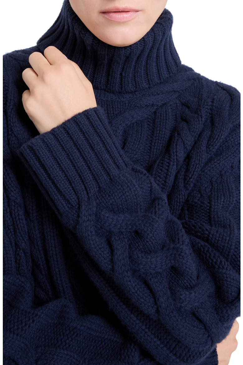 Traveling Cable Stitch Cashmere Turtleneck Sweater, Alternate, color, MIDNIGHT