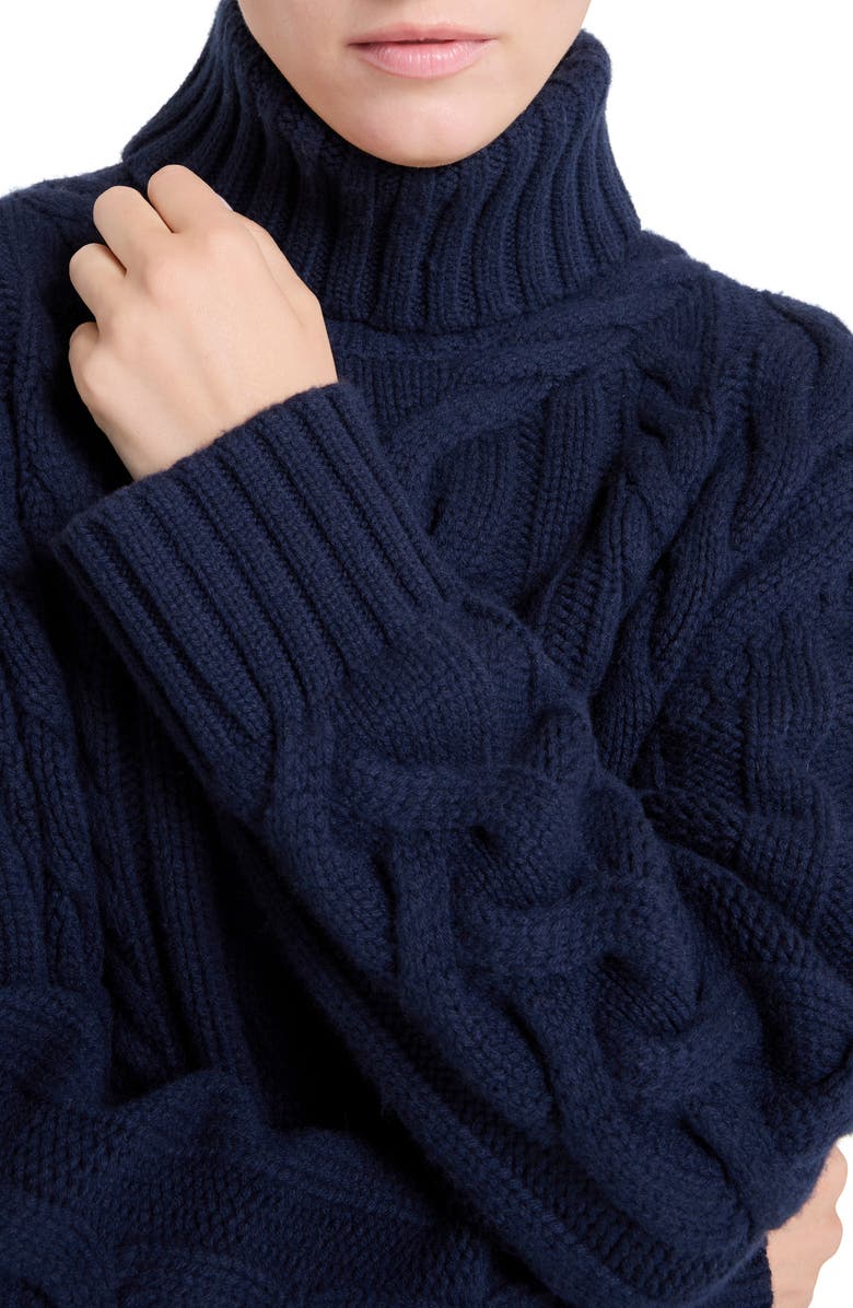 TWP Traveling Cable Stitch Cashmere Turtleneck Sweater, Alternate, color, Midnight