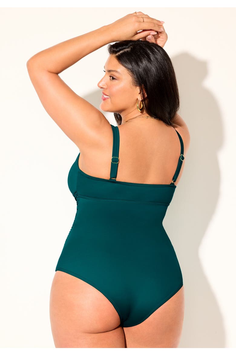 V Neck One Piece Swimsuit, Alternate, color, Mediterranean