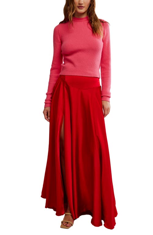 Free People Chilco Side Slit Satin Maxi Skirt In Red