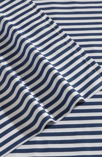 Eddie Bauer Vivid Stripe Microfiber Sheet Set In White/moon Blue
