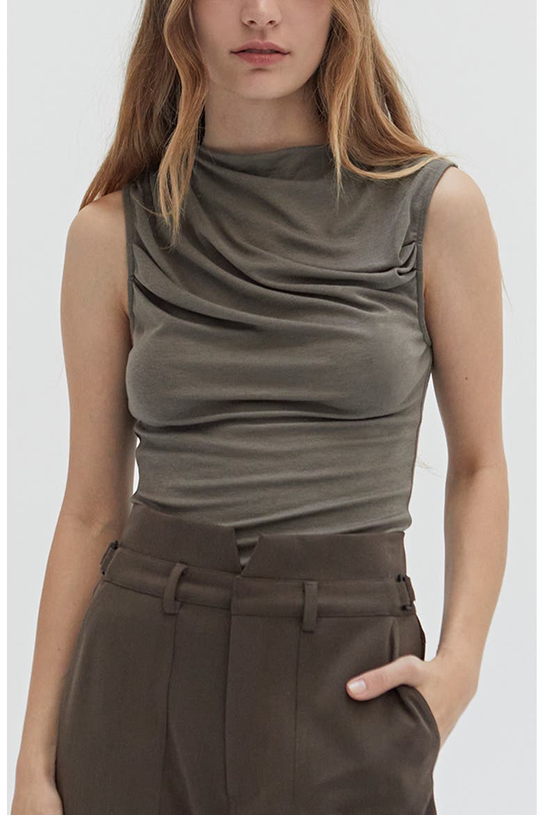 Sleeveless Shirred Knit Top, Main, color, Eucalyptus