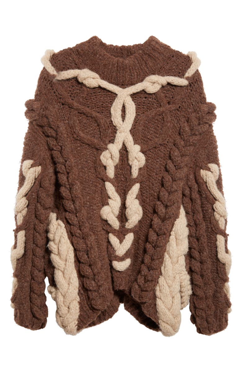 Meruert Tolegen Oversize Cable Knit Baby Alpaca & Merino Wool Blend Sweater, Alternate, color, Brown
