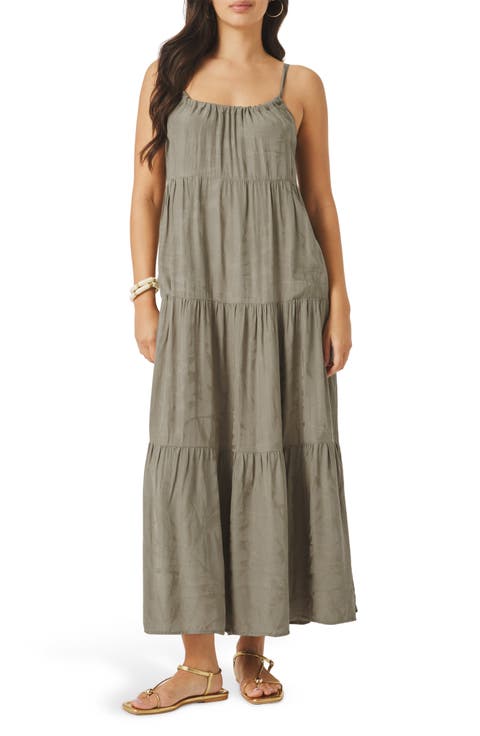 Maven Leaf Print Maxi Dress