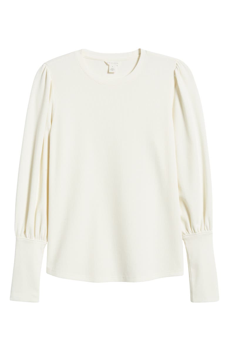Caslon<sup>®</sup> Crewneck Puff Sleeve Rib Top, Alternate, color, Ivory Pristine