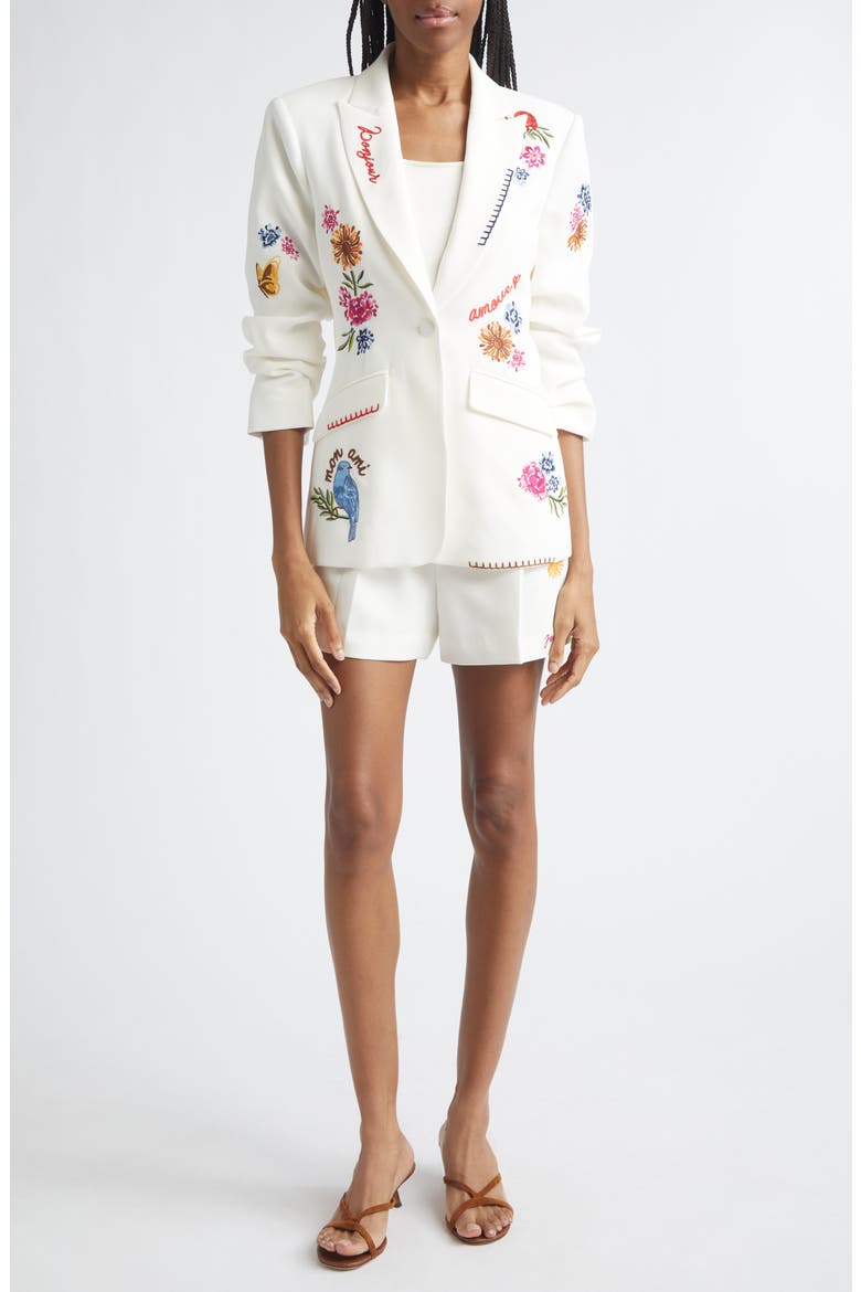 Celeste Vine Scrunched Embroidered Blazer, Alternate, color, IVORY/ MULTI