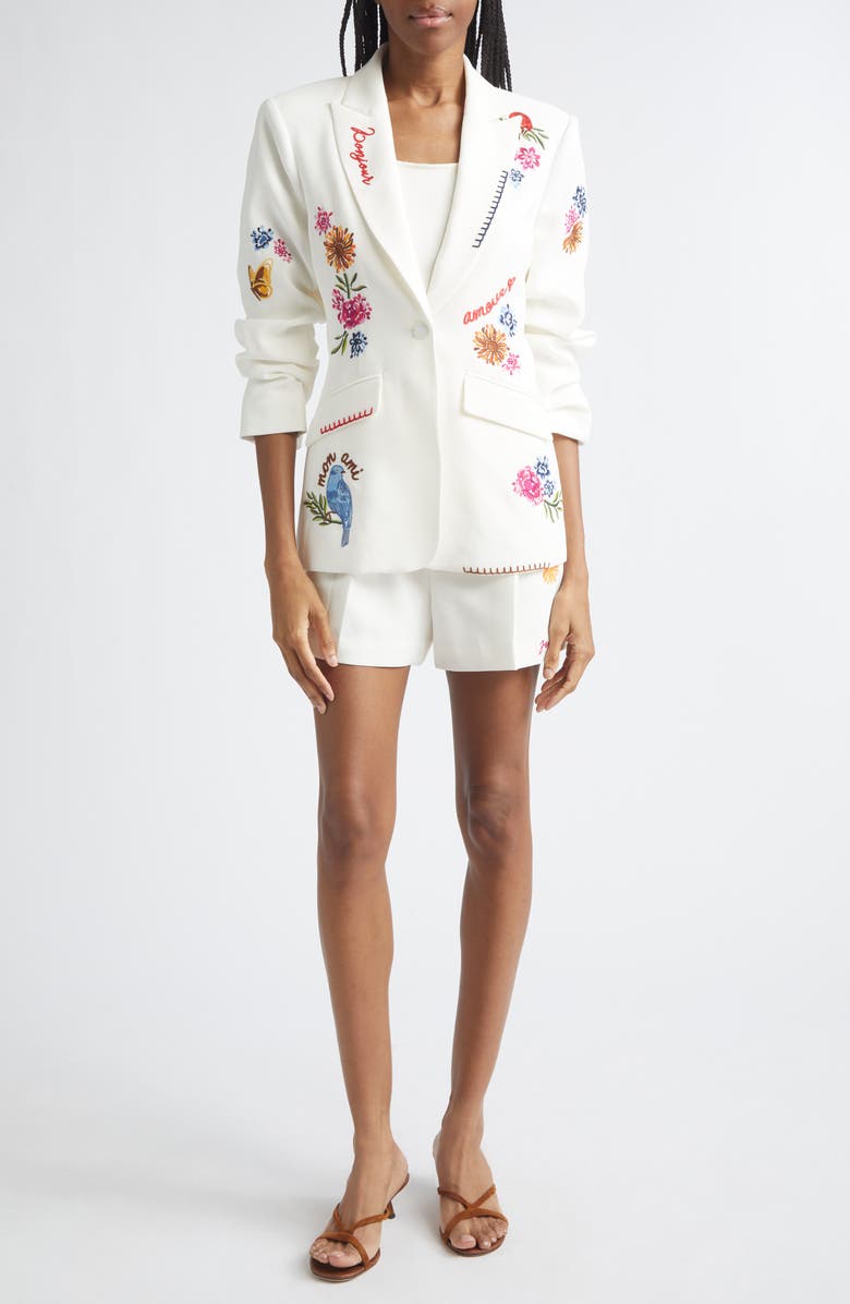 Cinq à Sept Celeste Vine Scrunched Embroidered Blazer, Alternate, color, Ivory/ Multi