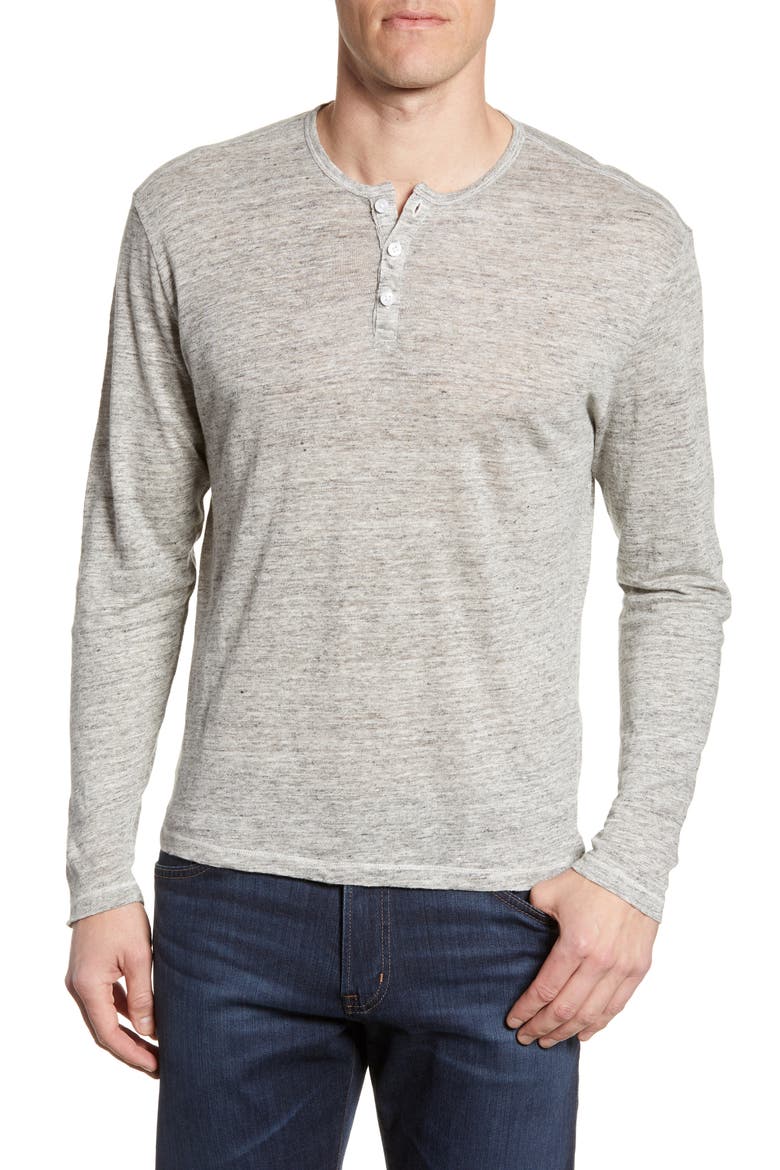 Grand Bend Long Sleeve Linen Henley, Main, color, LIGHT GREY