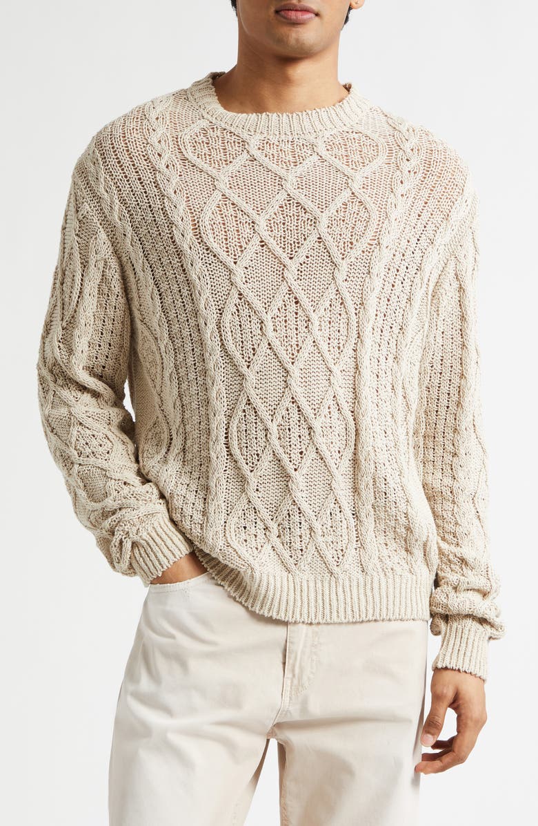 STOCKHOLM SURFBOARD CLUB Aran Cable Knit Cotton & Linen Sweater, Main, color, Beige