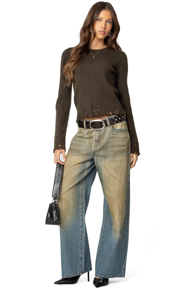 Distressed Rib Sweater, Alternate, color, OLIVE