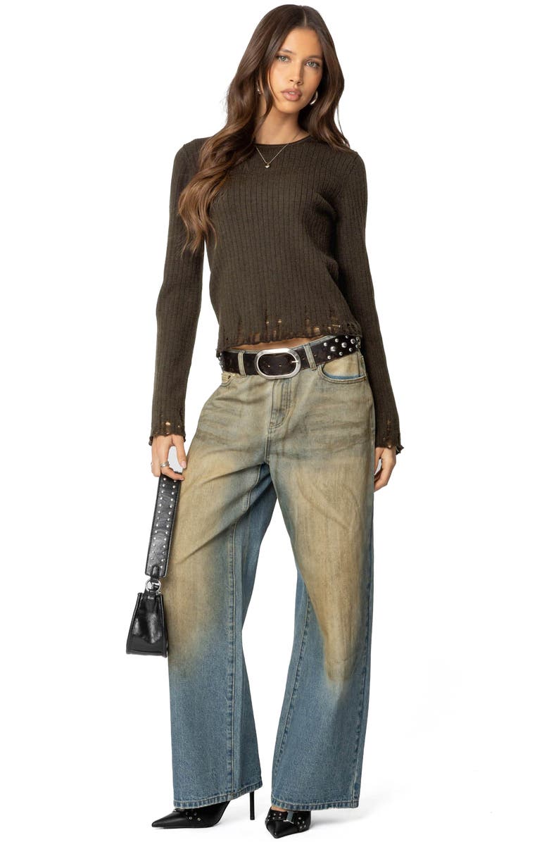 EDIKTED Distressed Rib Sweater, Alternate, color, Olive