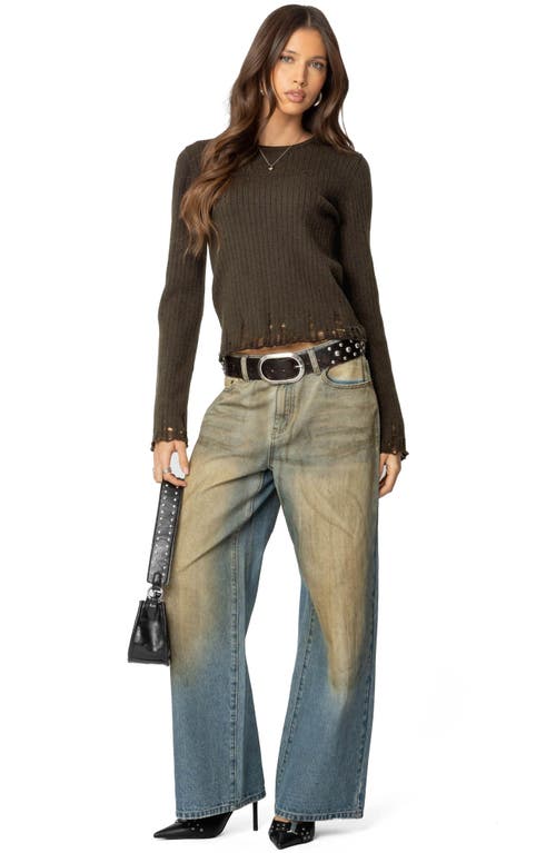 Edikted Distressed Rib Sweater In Olive