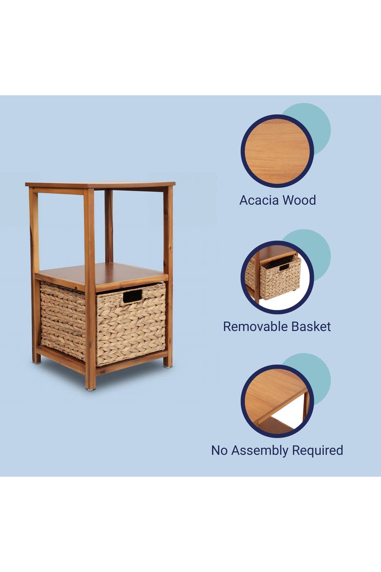 Cohen Coastal Bohemian Handcrafted Acacia Wood 2-Tier Storage Cabinet with 1 Water Hyacinth Woven Basket, Alternate, color, Natural