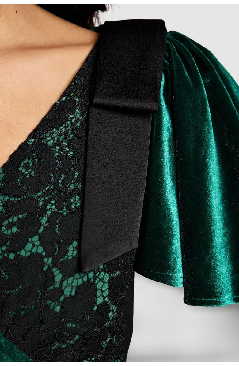 Coast Velvet Lace Mix Short Sleeve Midi Dress, Alternate, color, Emerald