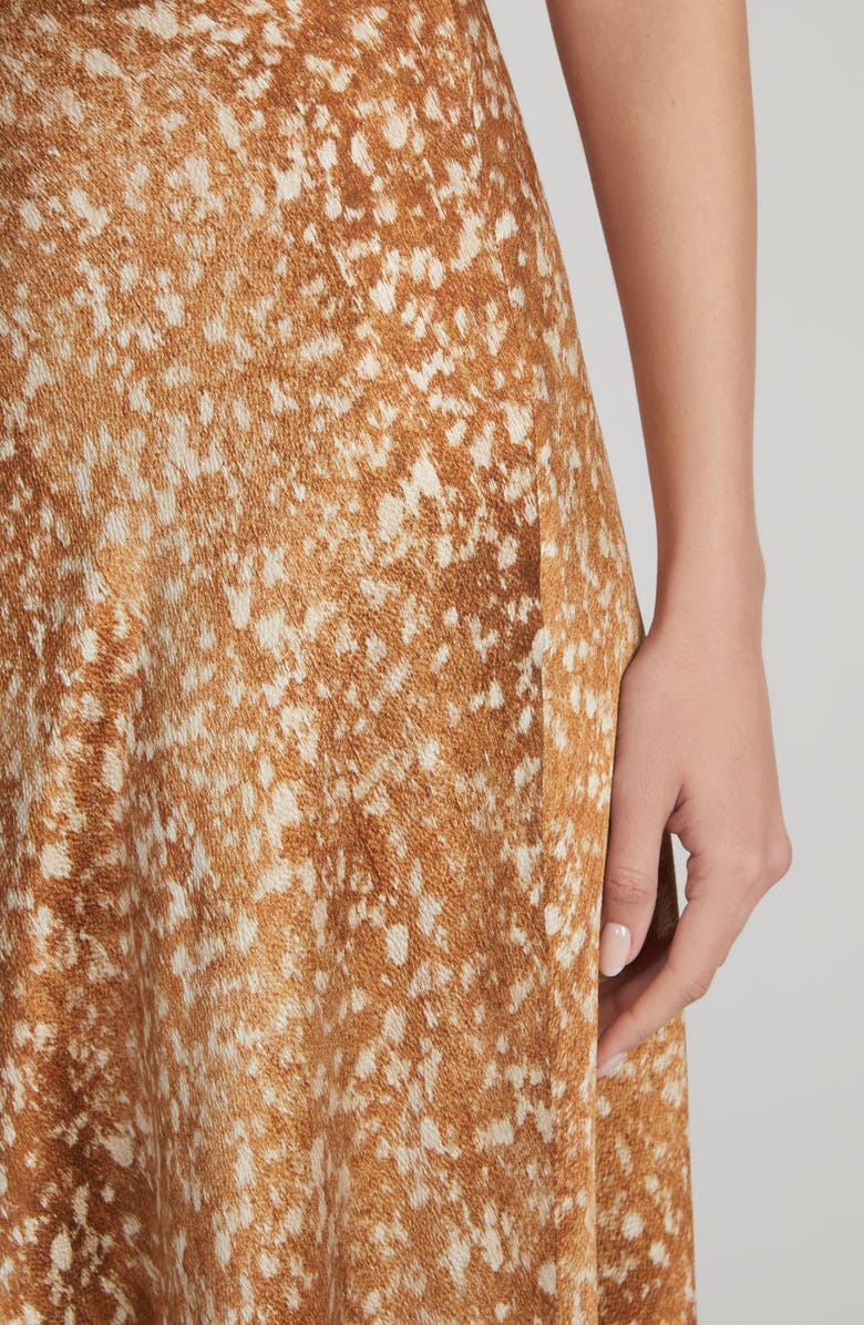 Lafayette 148 New York Floating Leaves Stretch Silk Satin Maxi Skirt, Alternate, color, Camel Multi