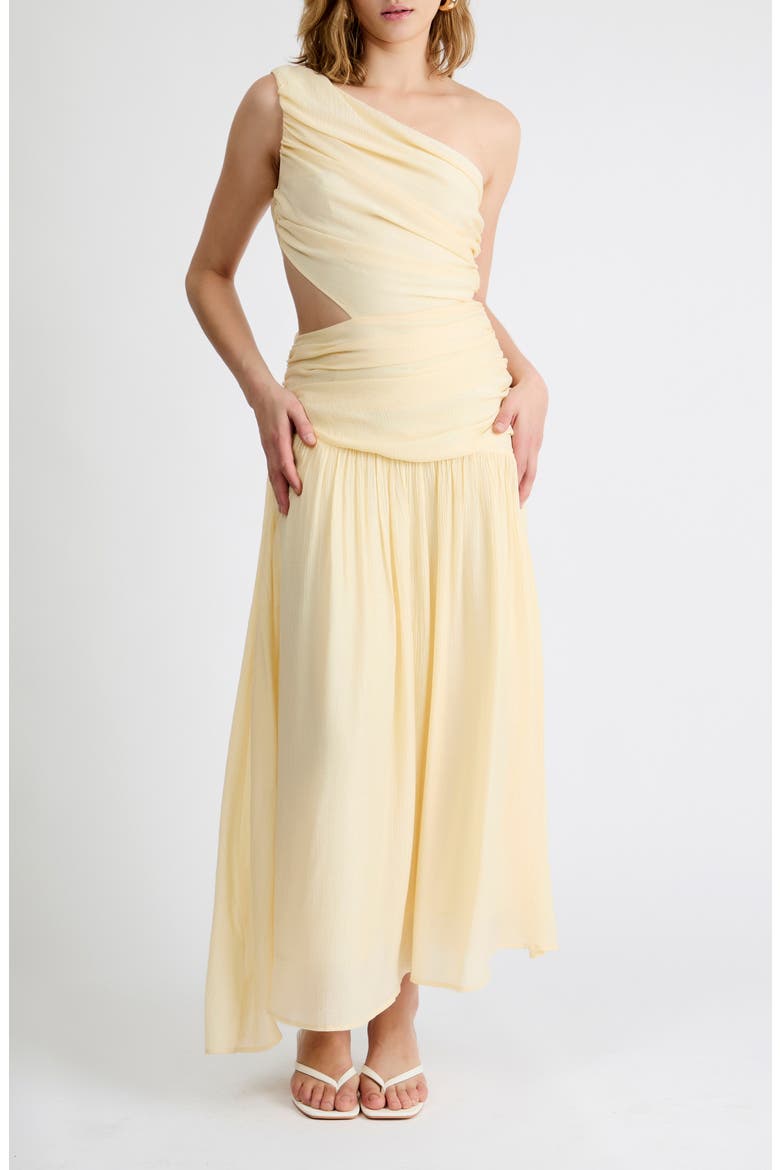 Delilah One-Shoulder Cutout Detail Draped Maxi Dress, Main, color, BUTTER