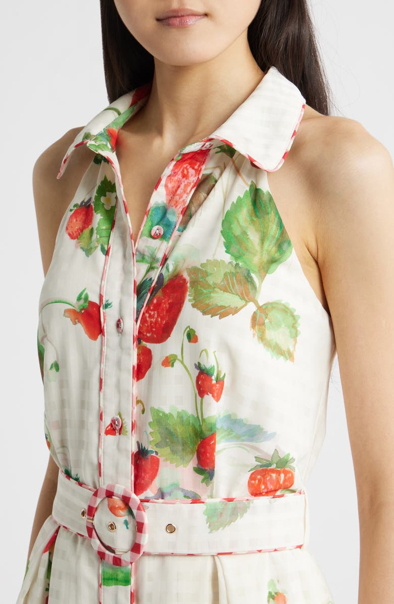 CIEBON Katerina Strawberry Print Sleeveless Shirtdress, Alternate, color, Off White Multi