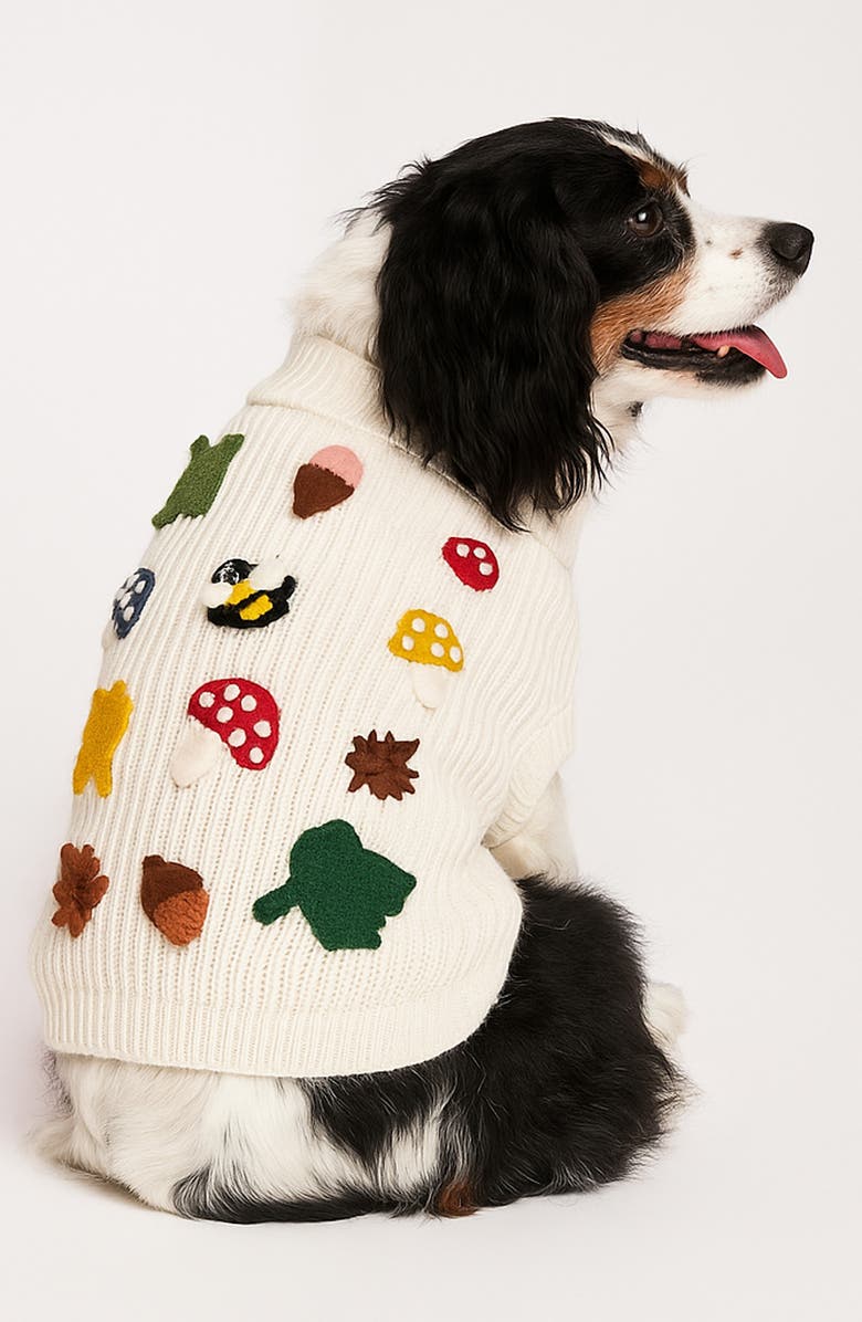 Found My Animal Fall Leaves 3D Icon Rib Dog Sweater, Alternate, color, Cream