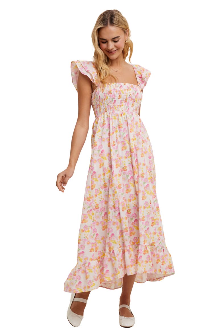 Floral Flutter Sleeve Maxi Dress, Alternate, color, PUNCH COMBO