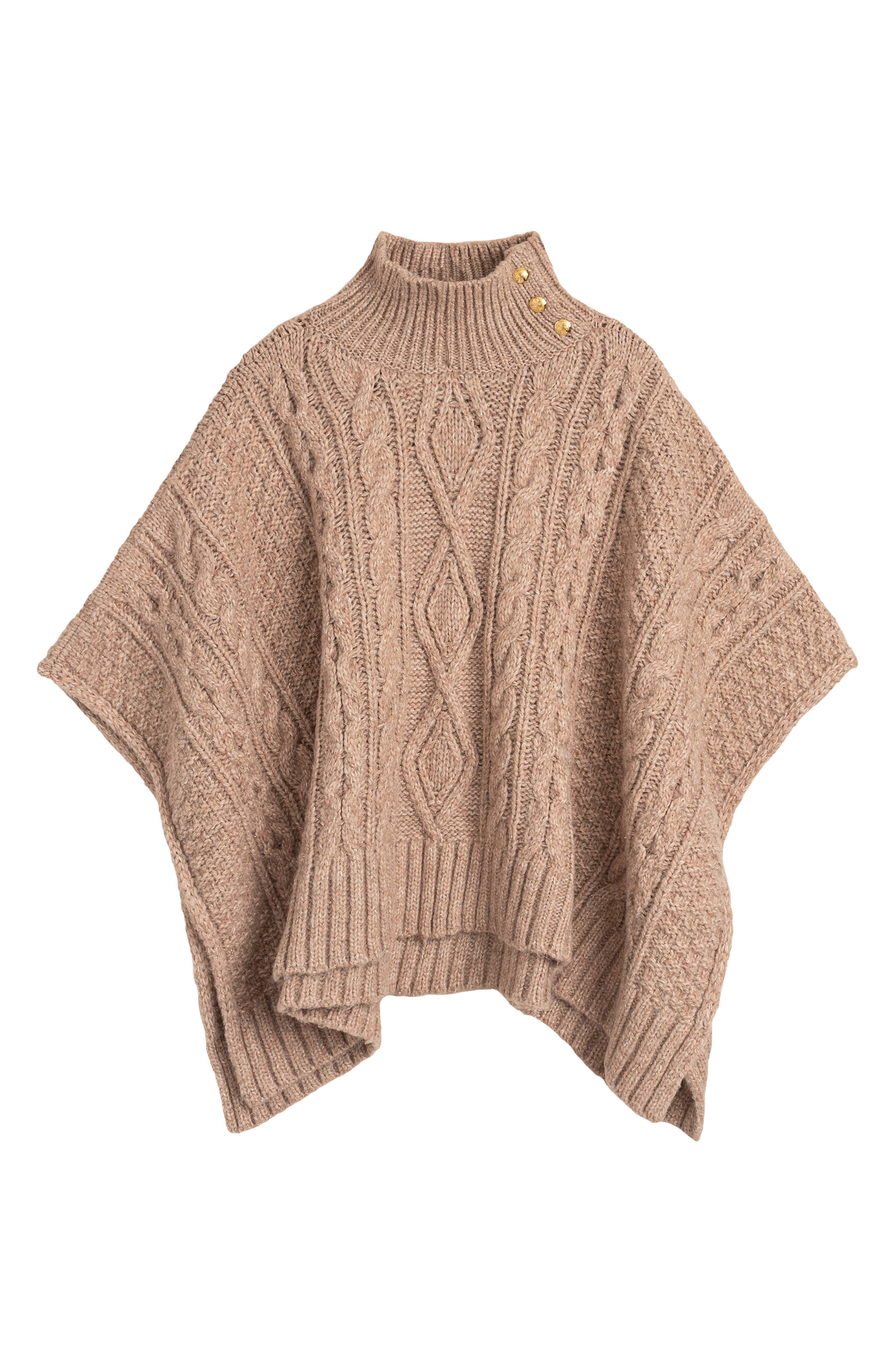 ZZDNU Lauren Ralplh Lauren Crest Button Cable Poncho in Camel/gold 