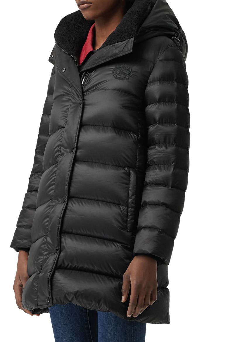 Kington Archive Logo Down Hooded Coat, Main, color, BLACK
