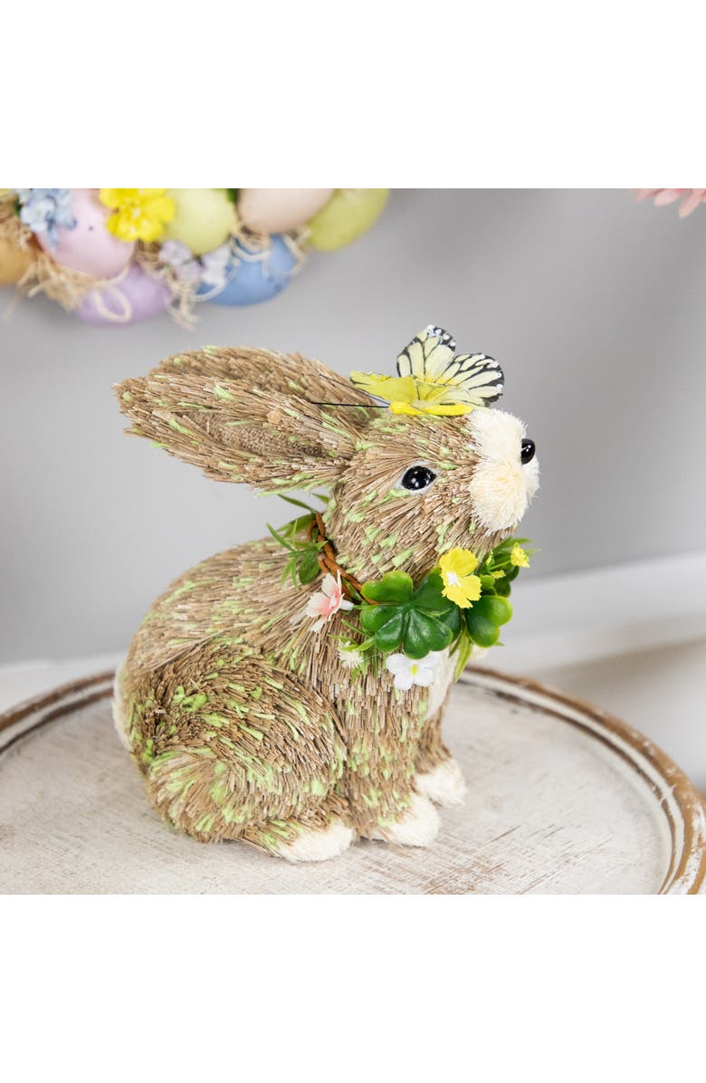 Northlight Easter Bunny with Butterfly Straw Figurine - 8", Alternate, color, Brown
