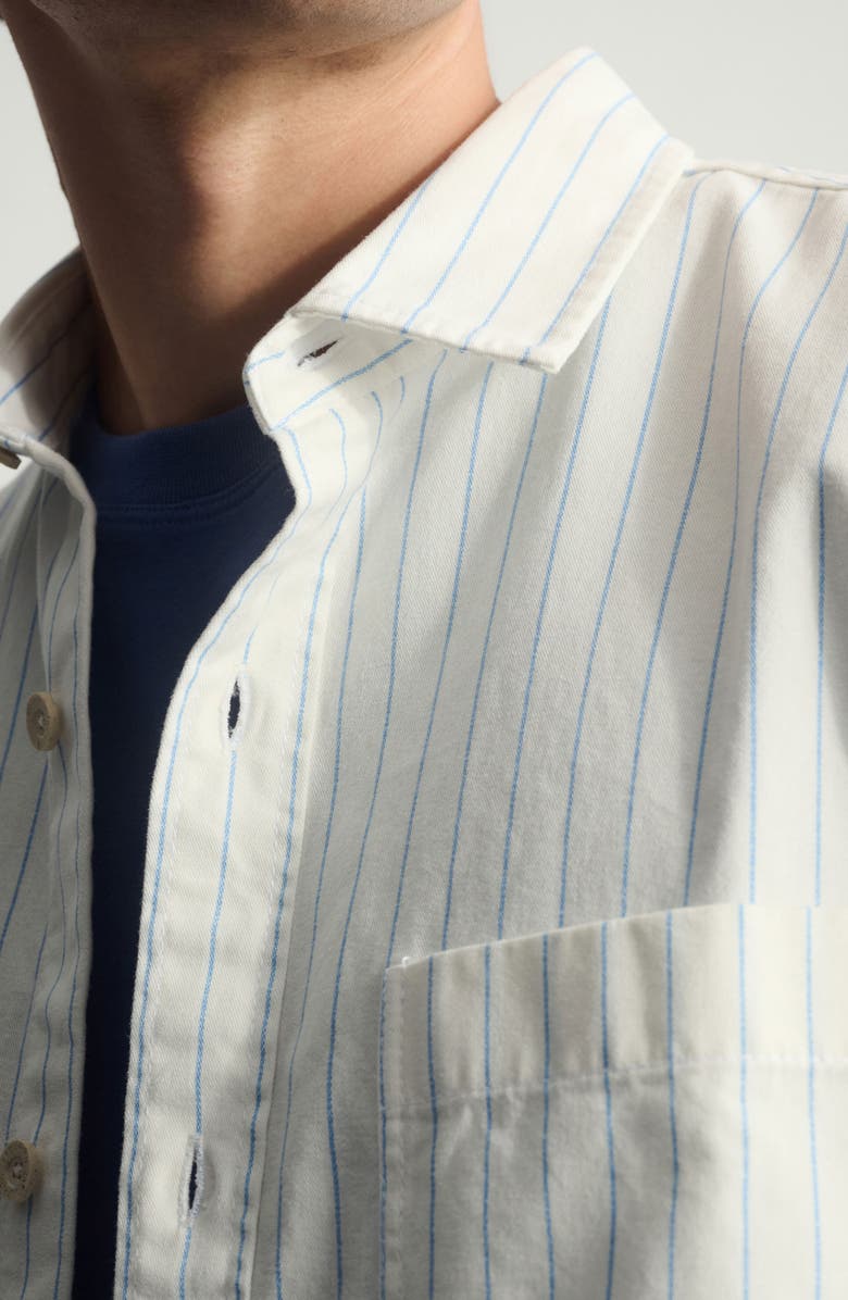 Brooklyn Industries Stripe Short Sleeve Cotton Button-Up Shirt, Alternate, color, Bel Air Blue