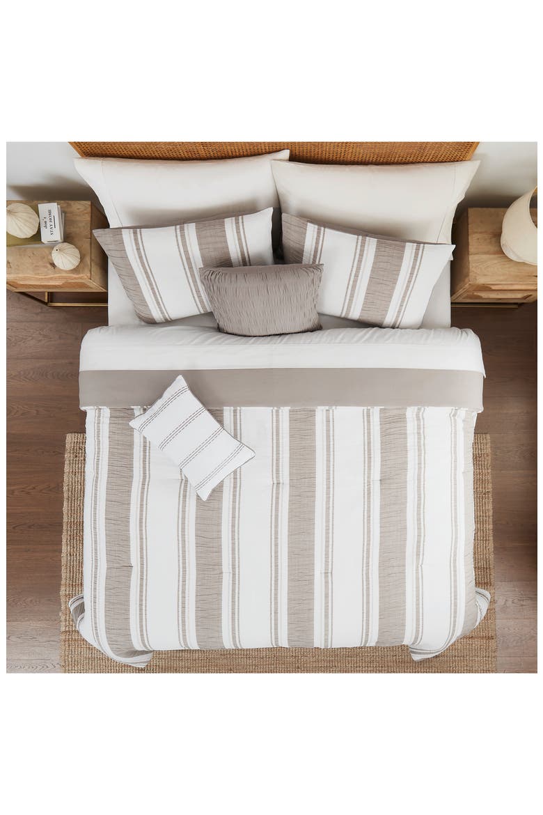 Jacquard Microfiber 5-Piece Comforter Set, Alternate, color, WHITE/ TAUPE