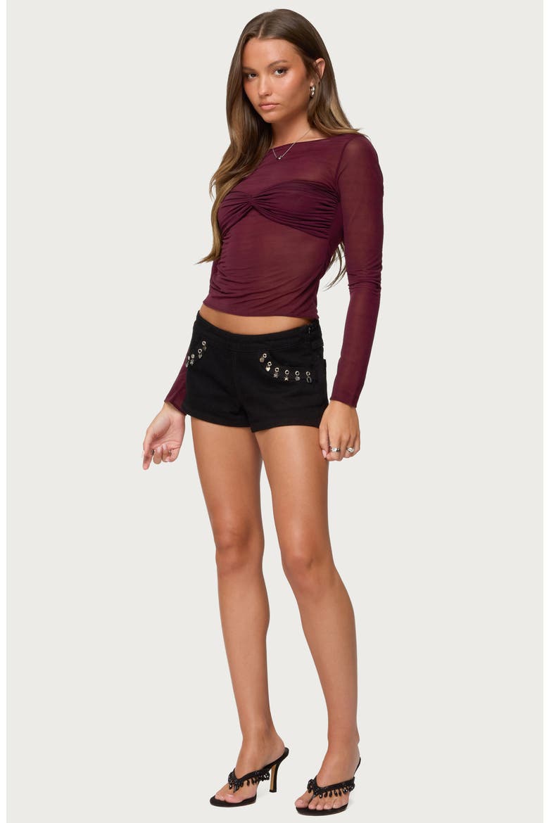 Grommet Charm Denim Micro Shorts, Alternate, color, BLACK