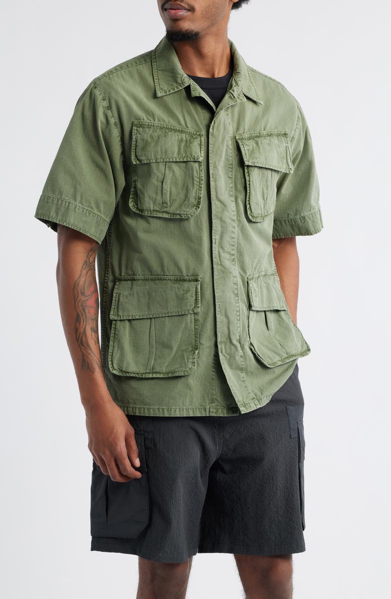 Alpha Industries Fatigue Short Sleeve Cotton Overshirt, Alternate, color, Og-107 Green