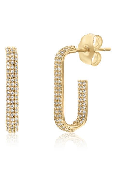 Pavé Cubic Zirconia Open Paper Clip Hoop Earrings
