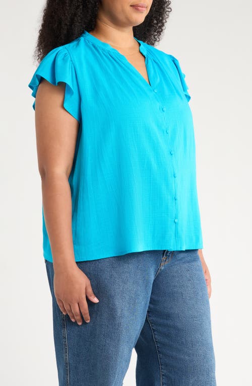 Sugarlips Ruffle Front Button Top In Blue