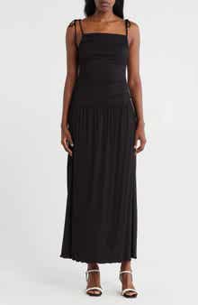 Loveappella Tie Strap Ruched Fit & Flare Midi Dress