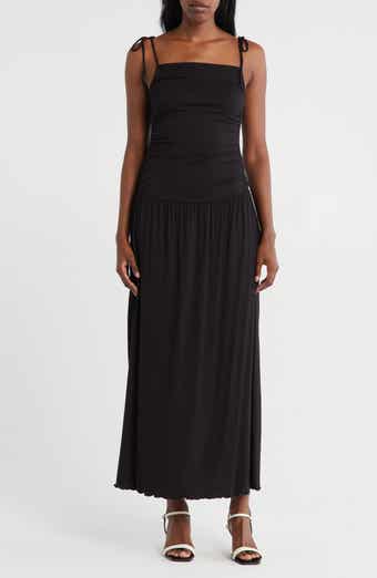 Loveappella Tie Strap Ruched Fit & Flare Midi Dress