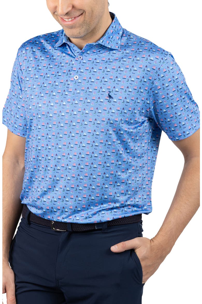 One the Sea Print Performance Polo, Alternate, color, BLUE