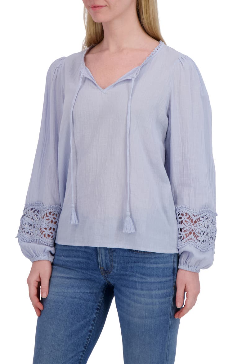 Lace Sleeve Top, Alternate, color, CHAMBRAY BLUE