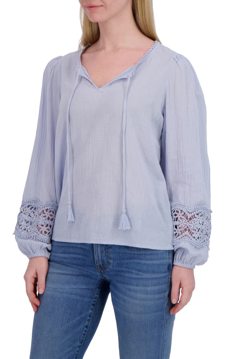 Lucky Brand Lace Sleeve Top, Alternate, color, Chambray Blue