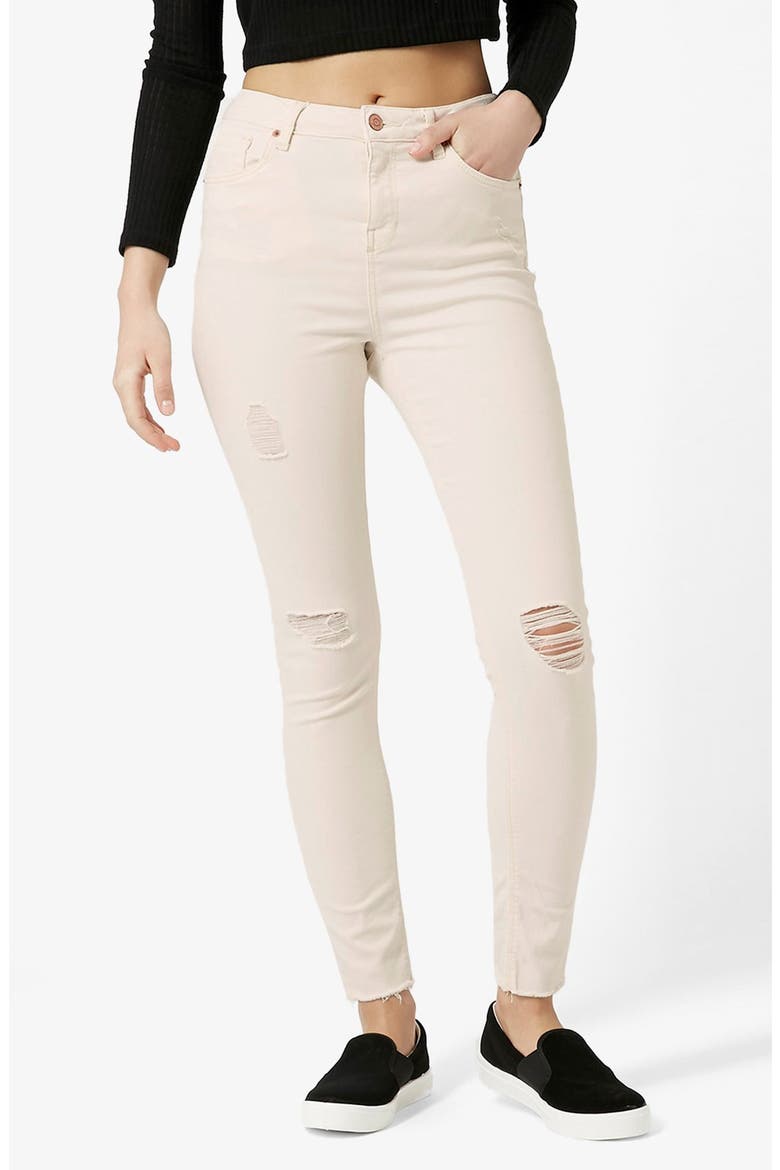 Moto 'Jamie' Ripped High Rise Skinny Jeans, Alternate, color, CREAM
