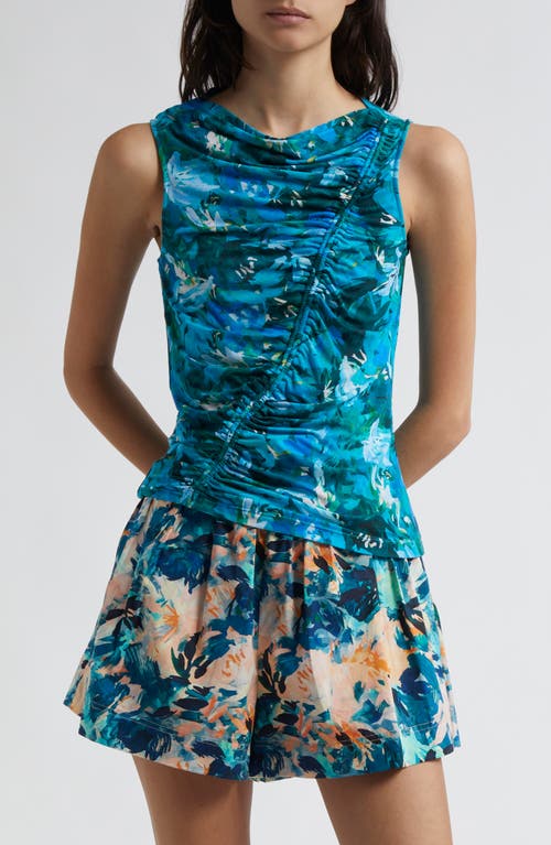 Shop Ulla Johnson Medea Floral Ruched Sleeveless Top In Azul