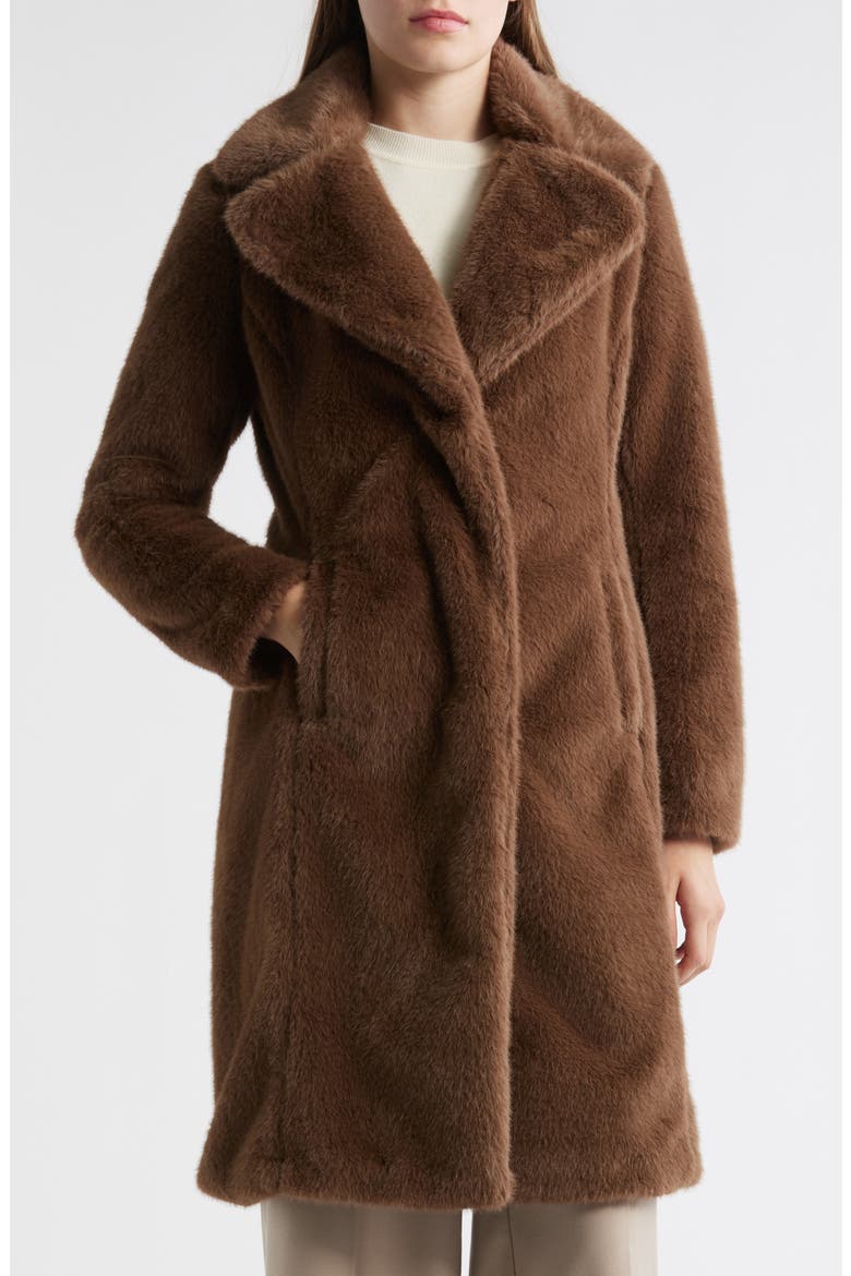 Reefer Faux Fur Longline Coat, Main, color, PORTOBELLO