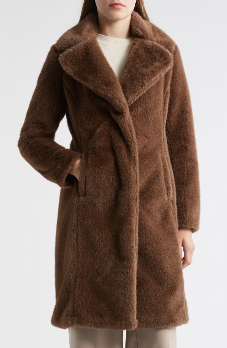 Via Spiga Reefer Faux Fur Longline Coat, Main, color, Portobello