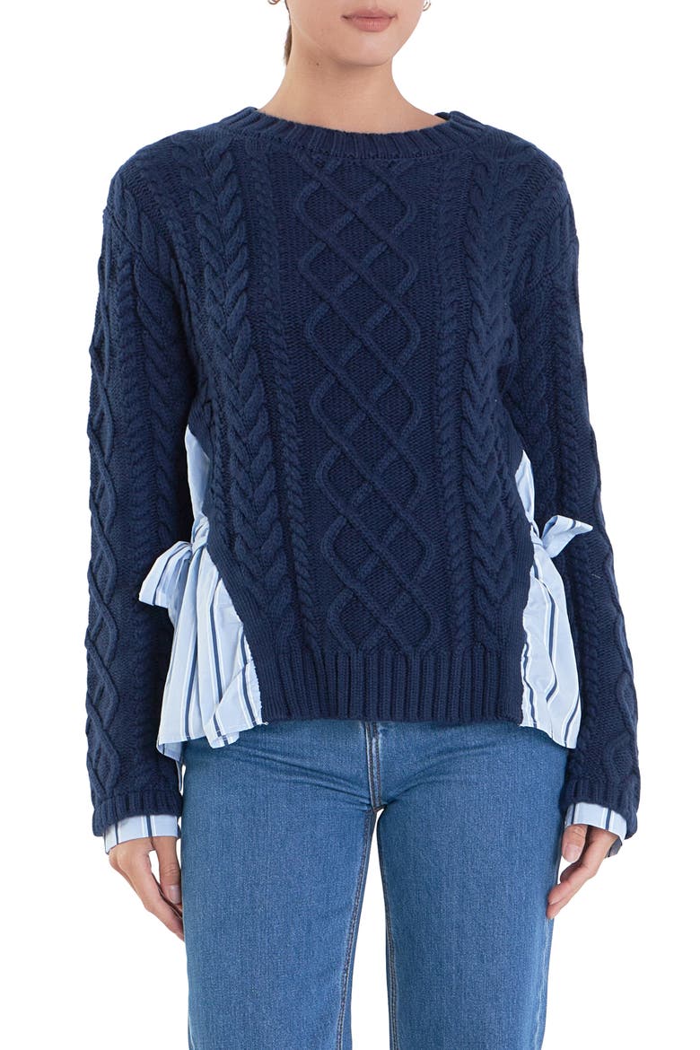 Mixed Media Sweater, Main, color, NAVY