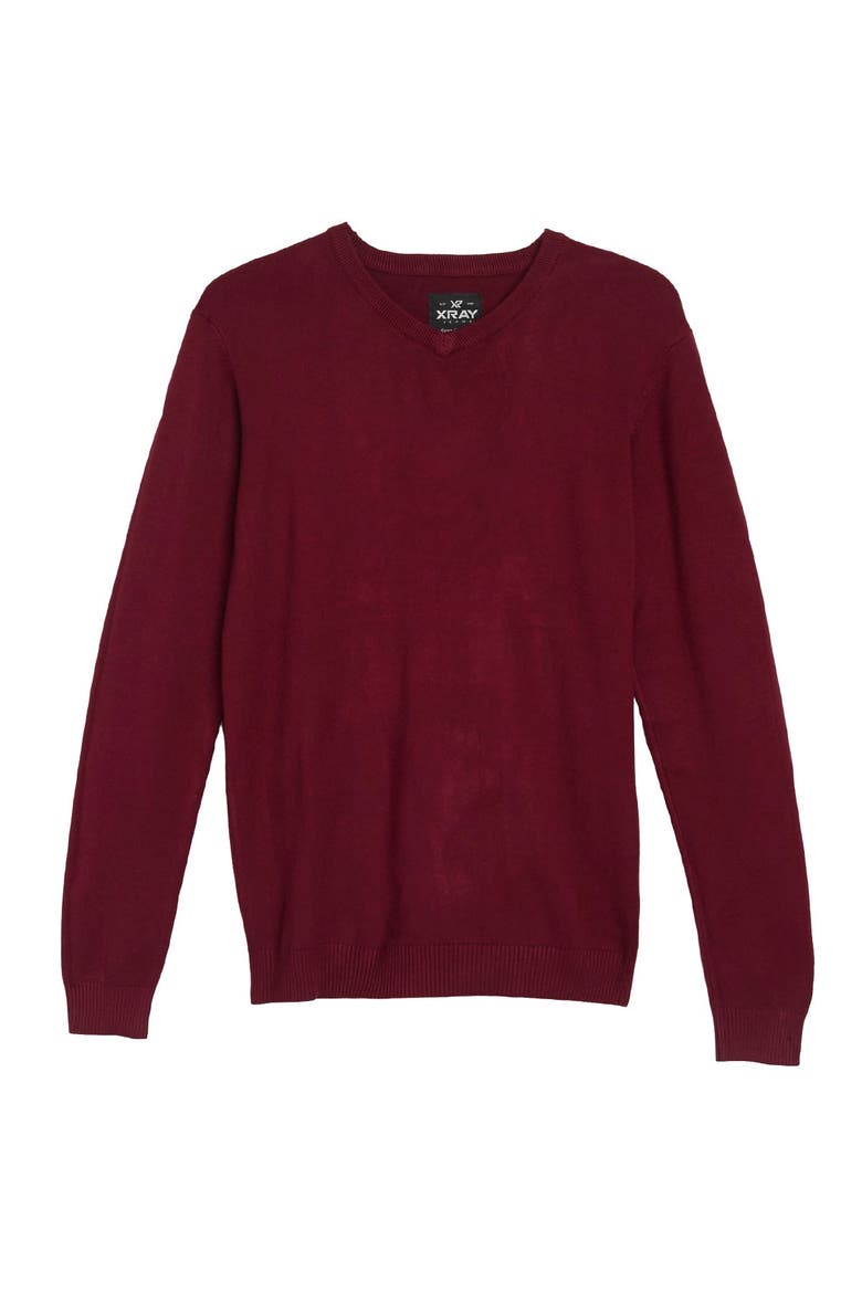 V-Neck Rib Knit Sweater, Alternate, color, OXBLOOD